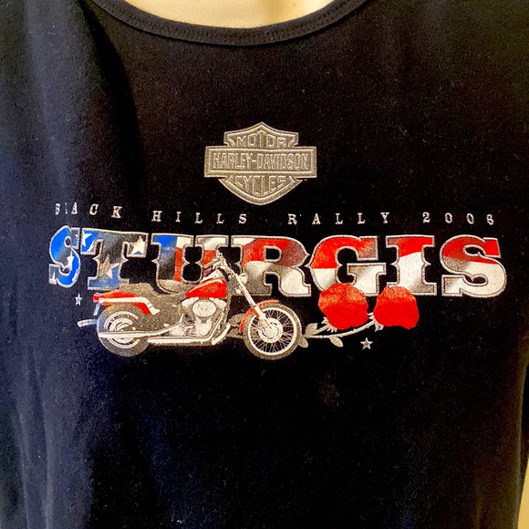 Woman's Harley Davidson Short Sleeve Cotton Shirt XL Patriotic Sturgis Graphic - Picture 3 of 6